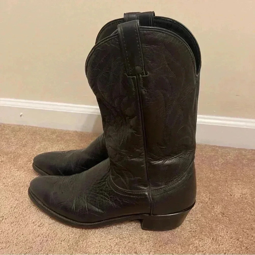 Laredo Western Boots Mens Hawk Stitched Snip Toe 11 1/2 Black 7020 - Picture 12 of 16